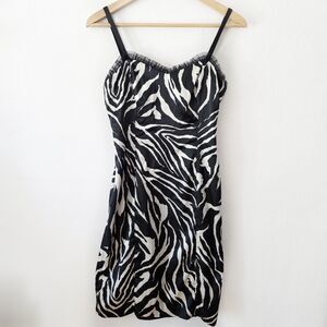 Nine West Zebra Print Mesh Mini Dress 4 Y2K 90s Grunge Tulle Trim Animal Print
